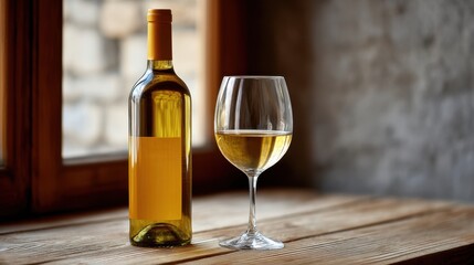 Romantic Wine Bottle and Glass Setting on Wood