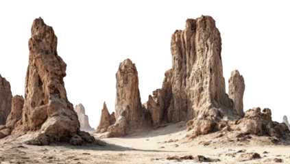 Eroded rock formations in a vast desert landscape