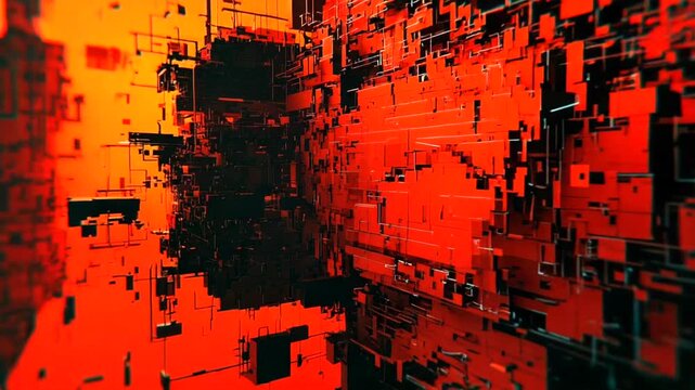 Abstract 3D Rendering of Complex Digital Structure in Red and Black Colors minimal 50 characters,