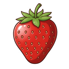 Fototapeta premium Illustration of a Ripe Red Strawberry with Green Leaves on Transparent Background