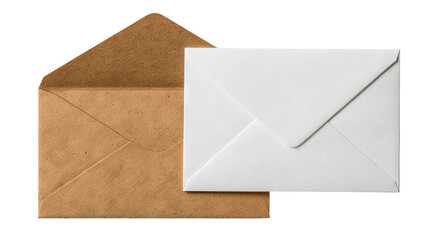 Blank white card with kraft brown envelope mockup &mdash; high-resolution PNG cutout on transparent background, minimalist stationery template for invitation, greeting, thank-you or branding design