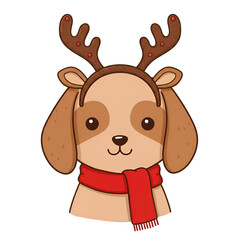 Fototapeta premium Illustration of a Cute Dog with Antlers and a Red Scarf on Transparent Background