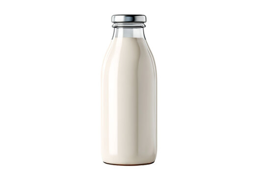 High-resolution glass milk bottle isolated on transparent background — clean cutout mockup for packaging design, label preview, food branding, dairy product presentations, and e-commerce listings - Powered by Adobe