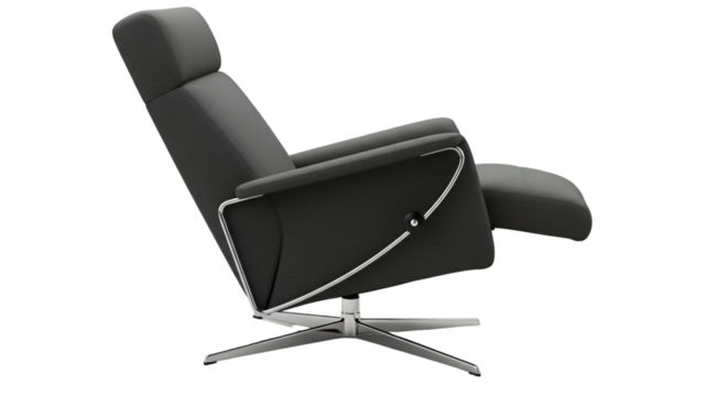 Isolated 3D Render of a Black Modern Recliner Chair with Metallic Base