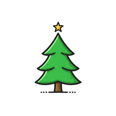 Fototapeta premium Illustration Of A Green Christmas Tree With Yellow Star On A Transparent Background