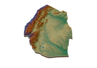 Isolated 3D Relief Map Illustration of Eswatini Territory in Africa