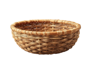 empty wicker basket in transparent background