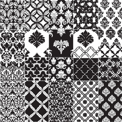 Fototapeta premium Collection of vintage gray and white damask and geometric patterns