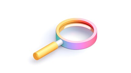A bright yellow handled magnifying glass with a gradient ring sits on a white background