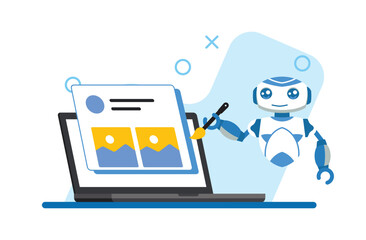 Cute Robot Painting Mockup Display on Laptop Screen with Brush