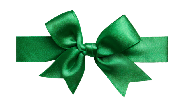 Blank gift card with green ribbon bow isolated on transparent background, high-resolution PNG cutout, rectangular voucher mockup with copy space, holiday present coupon template, front view