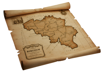 Illustration of a Vintage Map of Belgium on Aged Paper in Brown Color