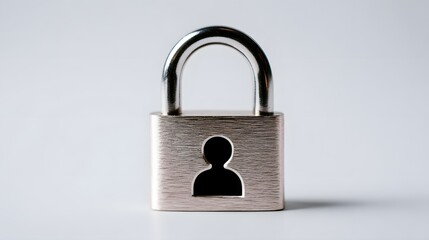 Fototapeta premium Silver Padlock with Human Silhouette, Studio Setting, Photography, Minimalist Environment, Close-up View, Privacy Concept
