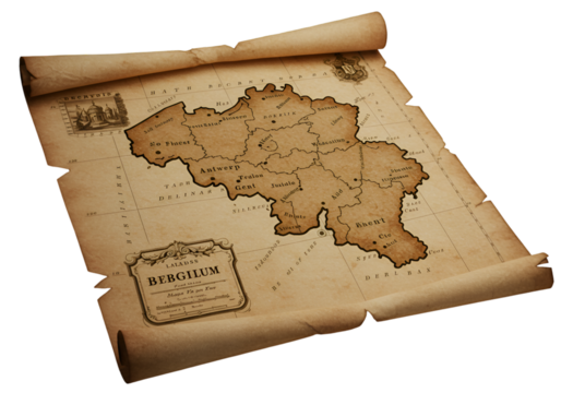 Illustration of a Vintage Map of Belgium on Aged Paper in Brown Color