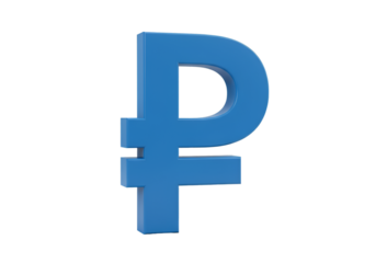 Isolated 3D Ruble Currency Symbol Blue Color On Transparent Background