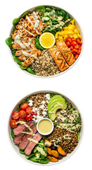 Overhead Photo of Two Gourmet Bowls with Healthy Ingredients Isolated Background