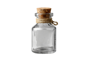 Photorealistic clear glass bottle, high-resolution transparent PNG cutout with no background — ideal for product mockups, packaging and label design, branding visuals and decor compositing