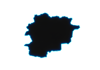 Illustration of Andorra Map Silhouette with Glowing Blue Outline on Black Background
