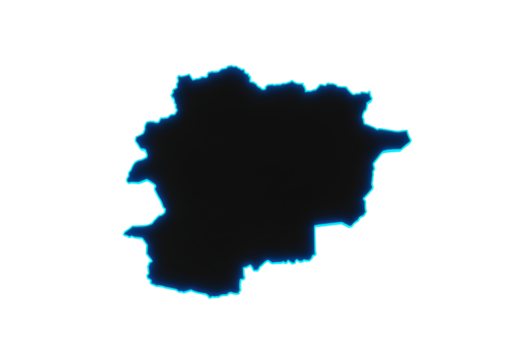 Illustration of Andorra Map Silhouette with Glowing Blue Outline on Black Background - Powered by Adobe