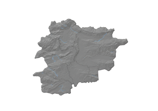 Isolated 3D Relief Map Illustration Of Andorra In Gray Color With Black Background
