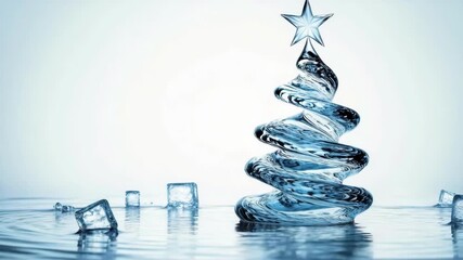 Ice-themed christmas tree with star topper in splashing water - Powered by Adobe