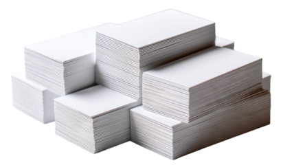 Stack of blank business cards mockup — high-resolution, isolated with transparent background feel for easy cutout, clean minimal studio lighting, front and edge view template with copy space