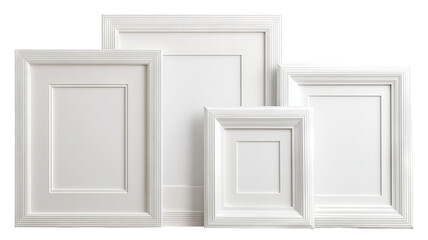 Obraz premium Picture frames set with white passepartout mats — high-resolution isolated PNG cutouts on transparent background, empty gallery wall mockup for artwork, photos and posters