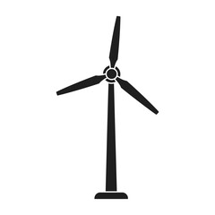 Wind Turbine Silhouette Sustainable Energy Generation Icon in Black and White, Flat vector 
