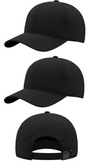 Isolated Black Baseball Caps in Multiple Views on Transparent Background