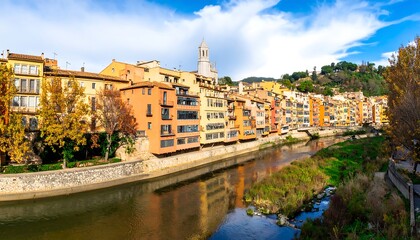 Fototapeta premium Colorful European town by a river