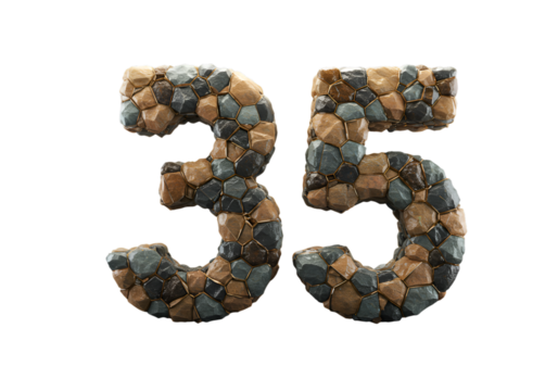 Isolated 3D Render of the Stone Number 35 on a Transparent Background