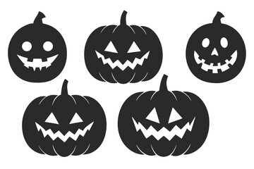 set of jack o lantern silhouette vector illustration