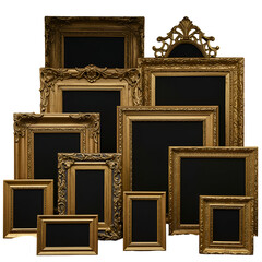 Photo Illustration of Golden Ornate Frames Arrangement on Transparent Background