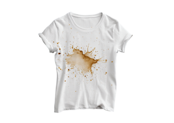 A white t-shirt stained with a large coffee spill