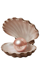 Illustration of Pink Pearl Inside Opened Seashell on Transparent Background