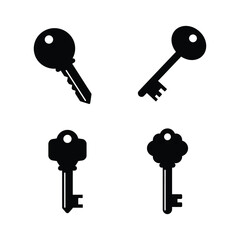 Four Simple Black Key Icons Set on White, Flat vector 