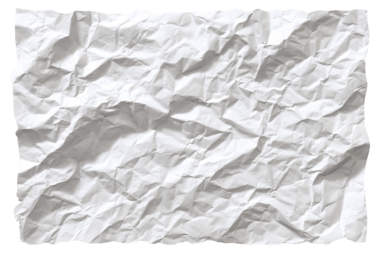White crumpled and creased glued paper poster set isolated on transparent background — high-resolution PNG cutouts for mockups and overlays, wrinkled torn paper texture collection