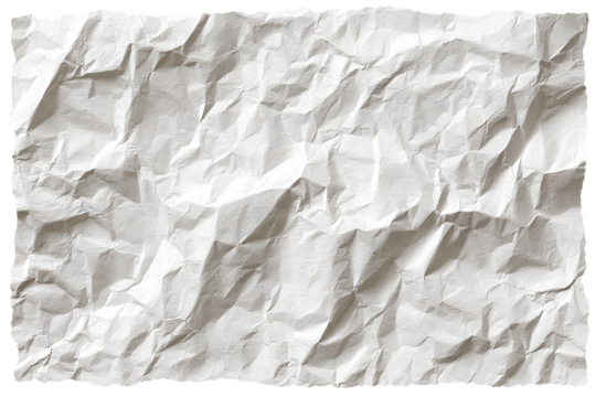 White crumpled and creased glued paper poster set isolated on transparent background — high-resolution PNG cutouts for mockups and overlays, wrinkled torn paper texture collection