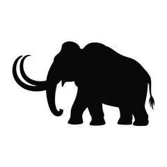 Silhouette of a woolly mammoth with long curved tusks