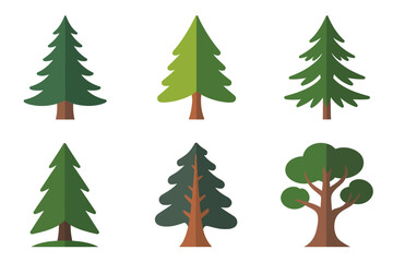 Pine and fir tree icons, evergreen forest vector, coniferous tree illustration, woodland nature set, green tree collection