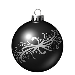 Obraz premium Isolated Black Christmas Ornament with Silver Floral Design on Transparent Background