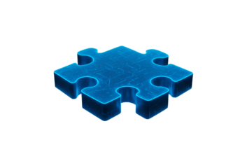 Isolated 3D Illustration of a Blue Puzzle Piece on a Transparent Background