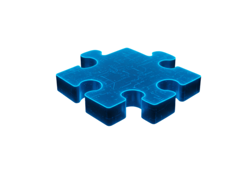 Isolated 3D Illustration of a Blue Puzzle Piece on a Transparent Background