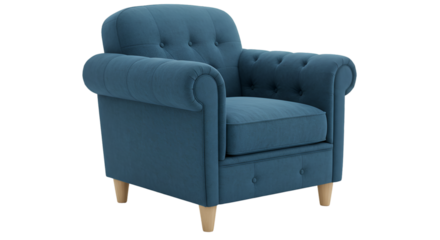Isolated Blue Armchair On Transparent Background A 3D Render Illustration