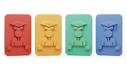 Graduation icons colorful symbols for education