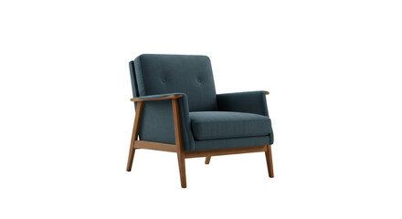 Fototapeta premium Isolated Blue Upholstered Armchair With Wooden Frame Against Transparent Background