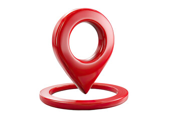 Red 3D map pointer icon on a circular base