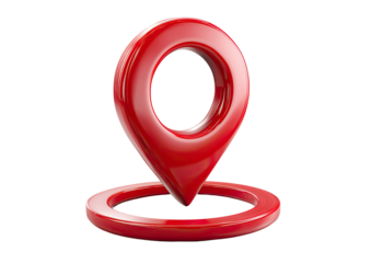 Red 3D map pointer icon on a circular base