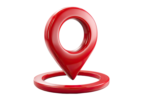 Red 3D map pointer icon on a circular base
