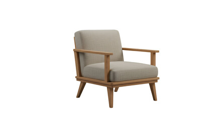 Isolated 3D Rendering of a Modern Wooden Chair with Beige Upholstery